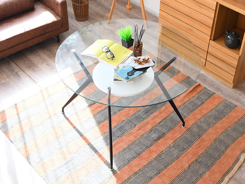 円形テーブル ガラステーブル ラウンドテーブル 透明 収納テーブル