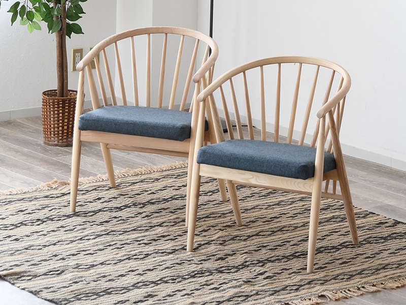 ダイニングチェア 2脚セット アッシュ無垢 格子 肘付き 北欧 モダン