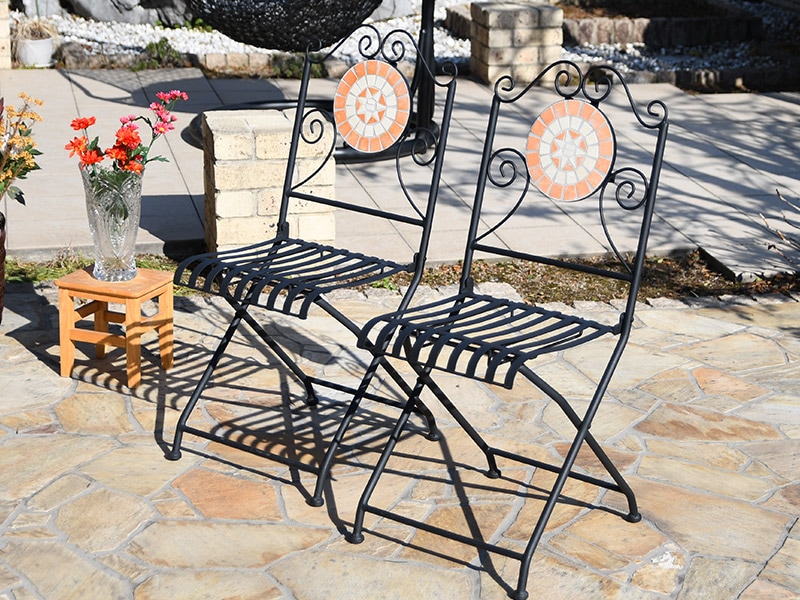 ガーデンチェア モザイクチェア アイアン モザイク調 折りたたみ 2脚