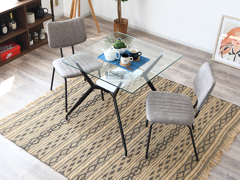 ダイニングテーブルセット 2人掛け 3点セット ガラス クリアガラス