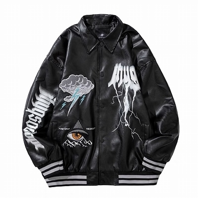 オニール★日本製 総刺繍 インディアン柄 アームレザー 牛革 スタジャン 黒 M INDIAN（インディアン） MA-1 レザー メンズ レディース ブランド