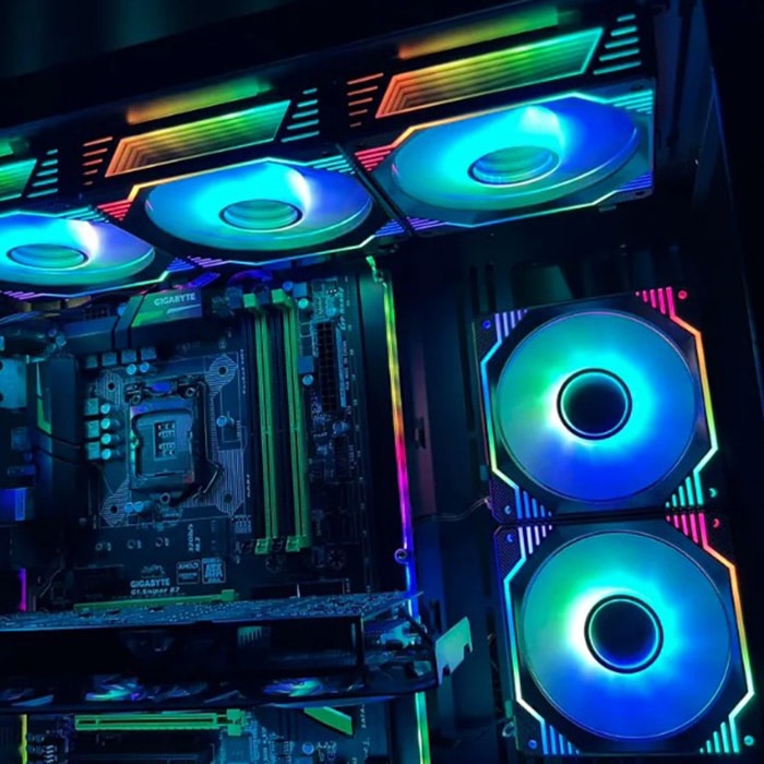 F007】PCクーラー用 ケースファン 3個セット ブラック 5ライン ARGB