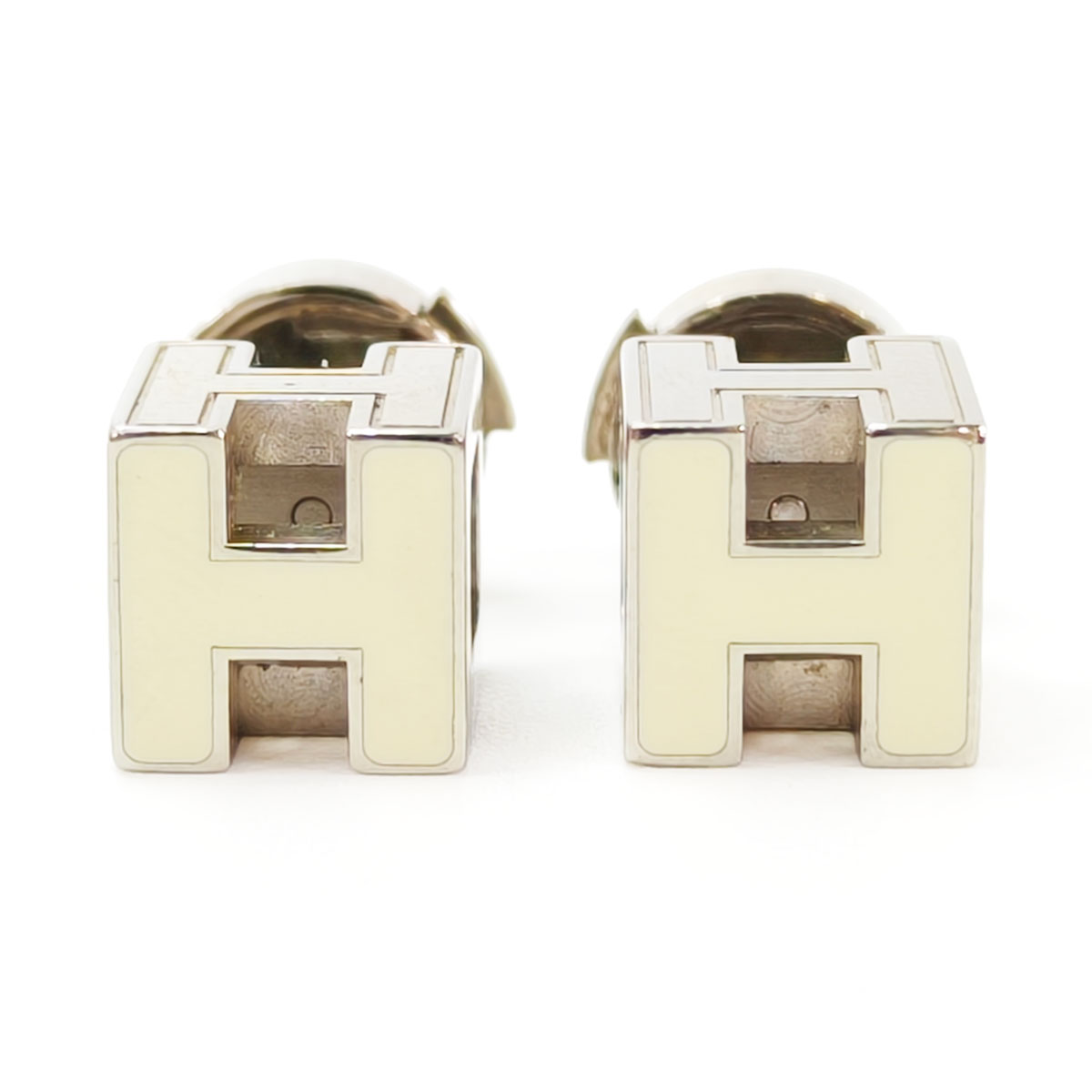 HERMES エルメス カージュドアッシュ Hキューブ ピアス シルバー