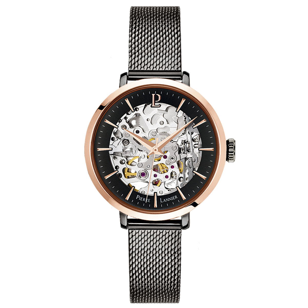 Automatic 自動巻き スケルトン レディース 腕時計 金属ベルト ピンク