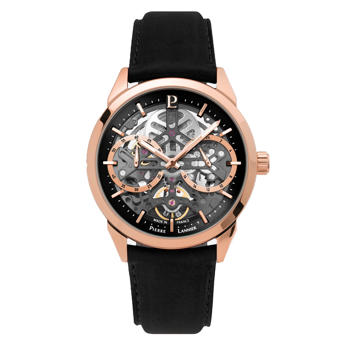 Monarck モナーク 自動巻き メンズ 腕時計 スケルトン 革ベルト ピンク