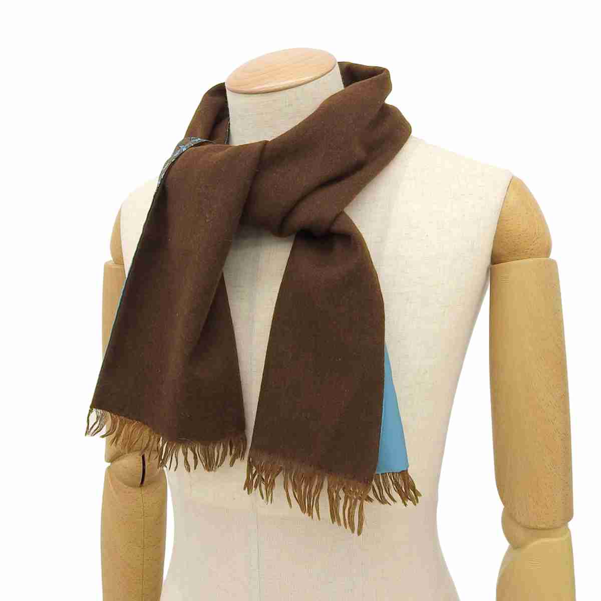 エルメス HERMES マフラー シルク ブラウン×ライトブルー メンズ 8391