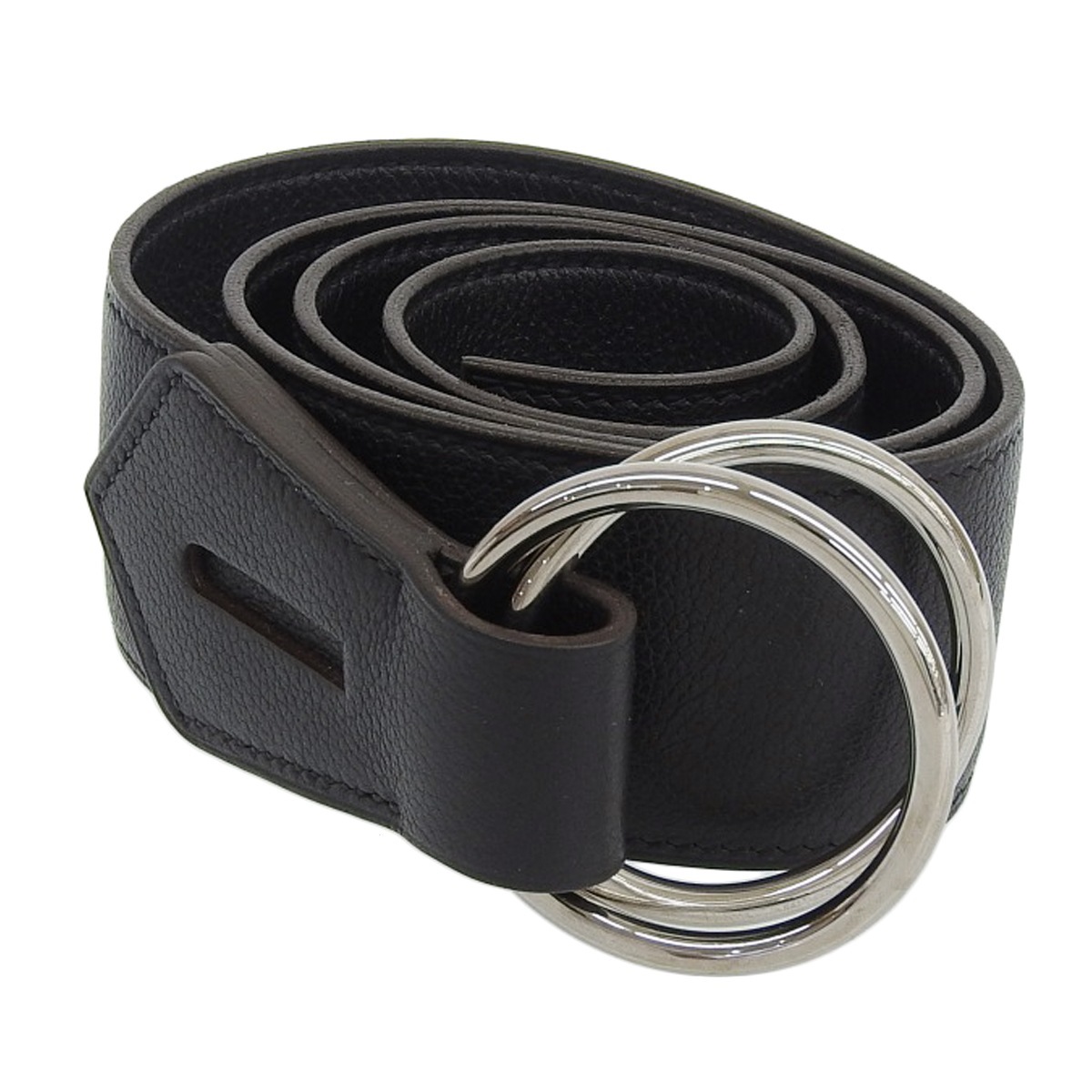 エルメス HERMES ダブルリングベルト シルバー金具 レザー ダーク