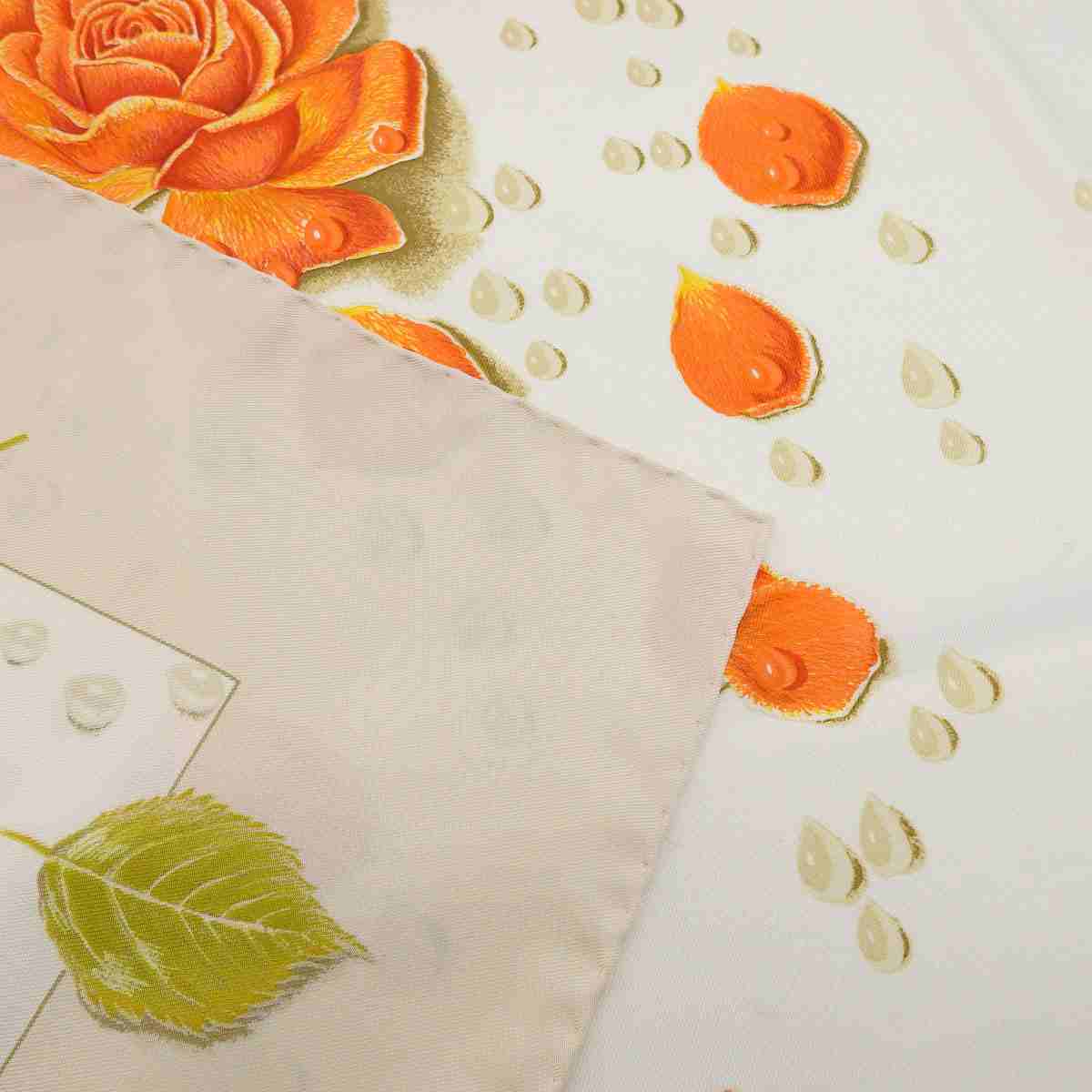 エルメス HERMES スカーフ90 フラワーデザイン シルク ベージュ