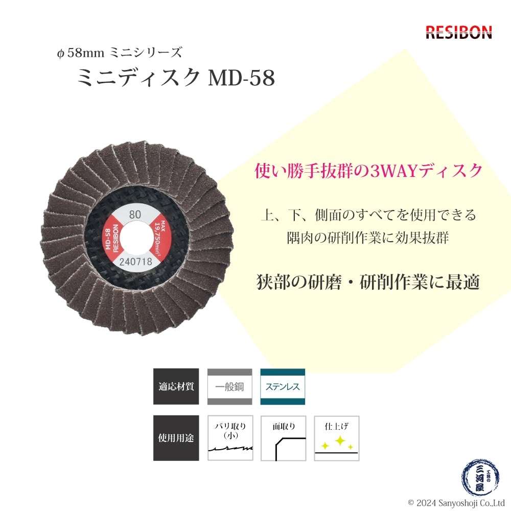 日本 レヂボン ( レジボン ) 研磨用 フラップ ミニディスク MD-58 58x9