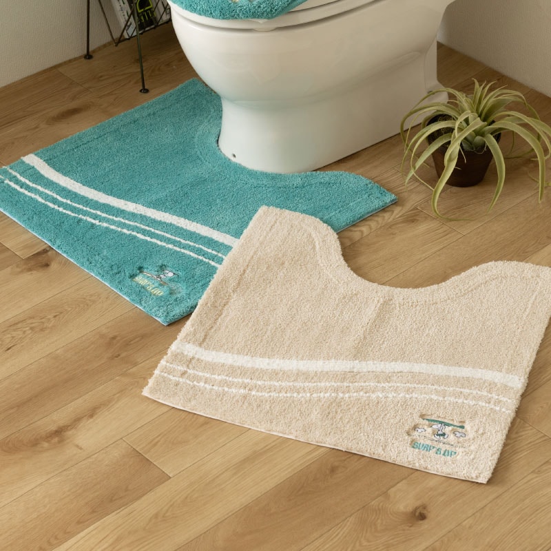 PEANUTS サーフ トイレマット 約58×60cm ベージュ/ターコイズブルー