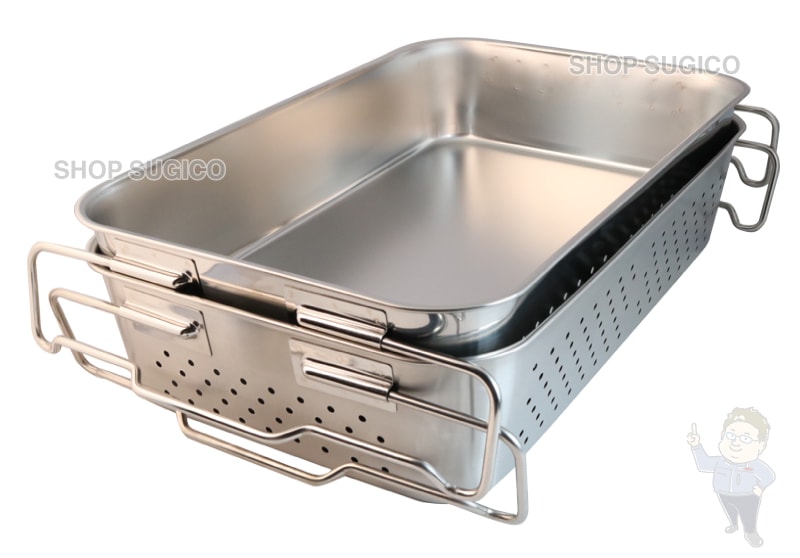 18-8 給食バット 運搬型 積み重ねハンドル 深さ100mm SK-6038-4