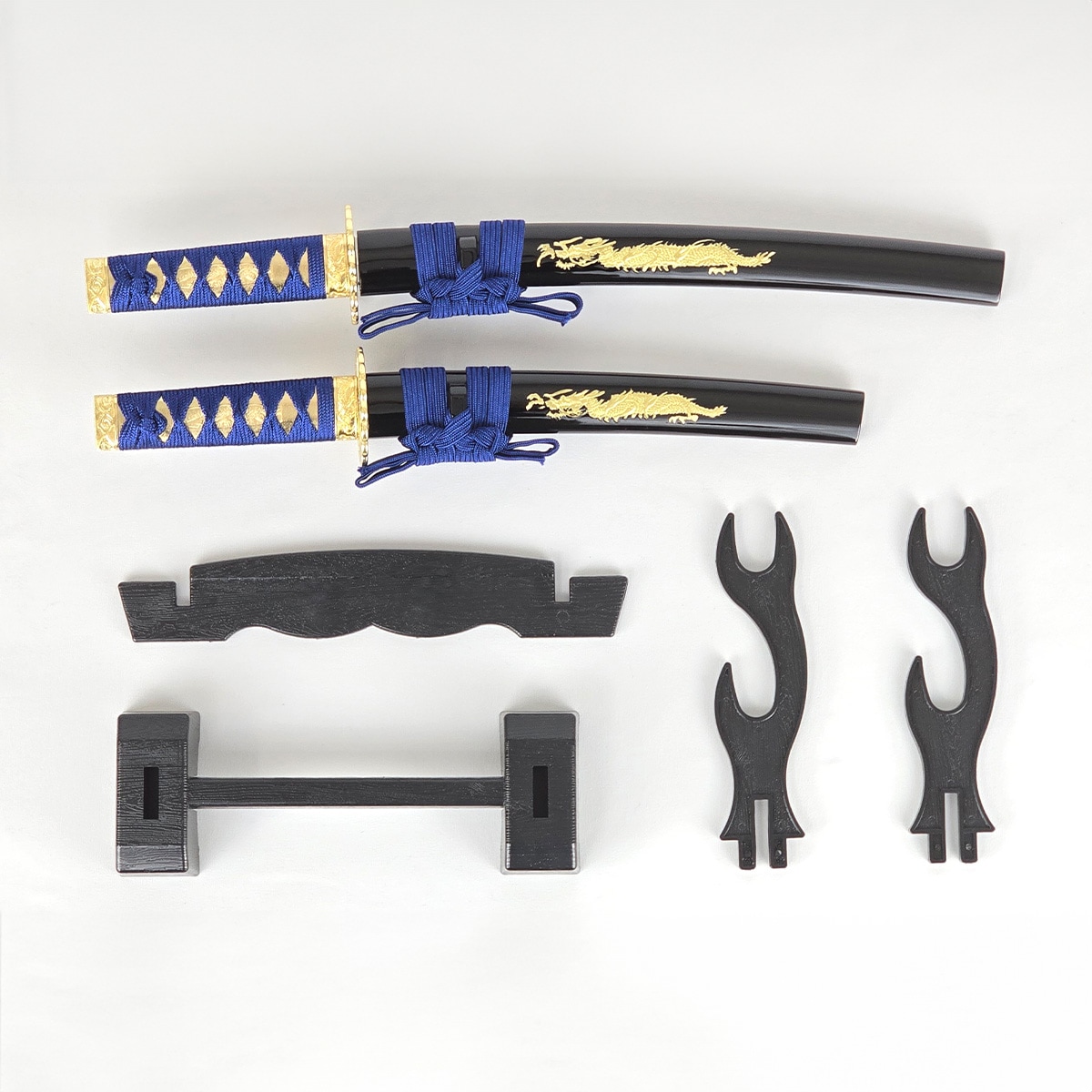 ミニミニ竜3点セット 彫金 青 刀掛台付 刀身竜彫 模造刀｜【公式