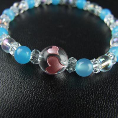 ダブルハートレディースブレスレットお守り シーブルーカルセドニー