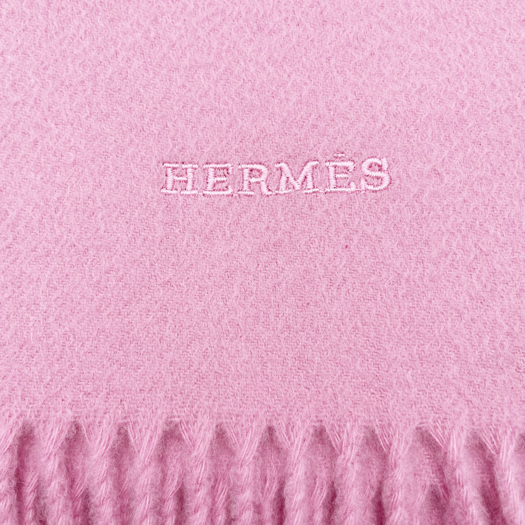 HERMES エルメス ショール ストール マフラー ロゴ刺繍 無地 カシミヤ