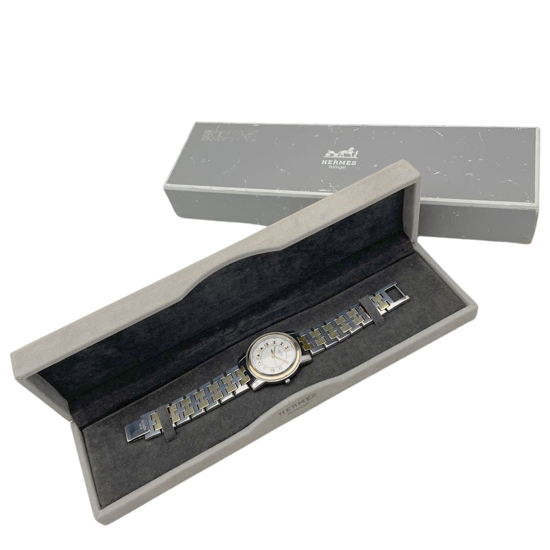 HERMES エルメス メンズ腕時計 キャリック QZ SS GP コンビ シルバー