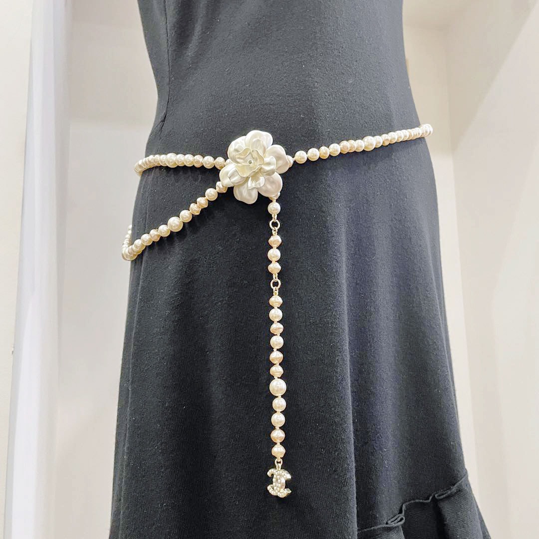 CHANEL シャネル チェーンベルト フェイクパール カメリア ココマーク