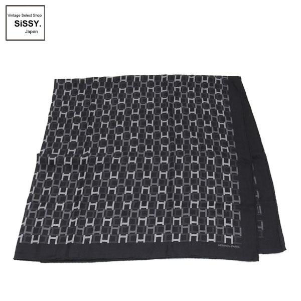 □エルメス□ スカーフ カレ140 Hロゴ カシミヤ シルク ブラック