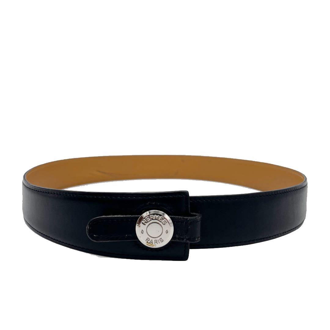 HERMES エルメス ベルト セリエ 70 ボックスカーフ ブラック シルバー