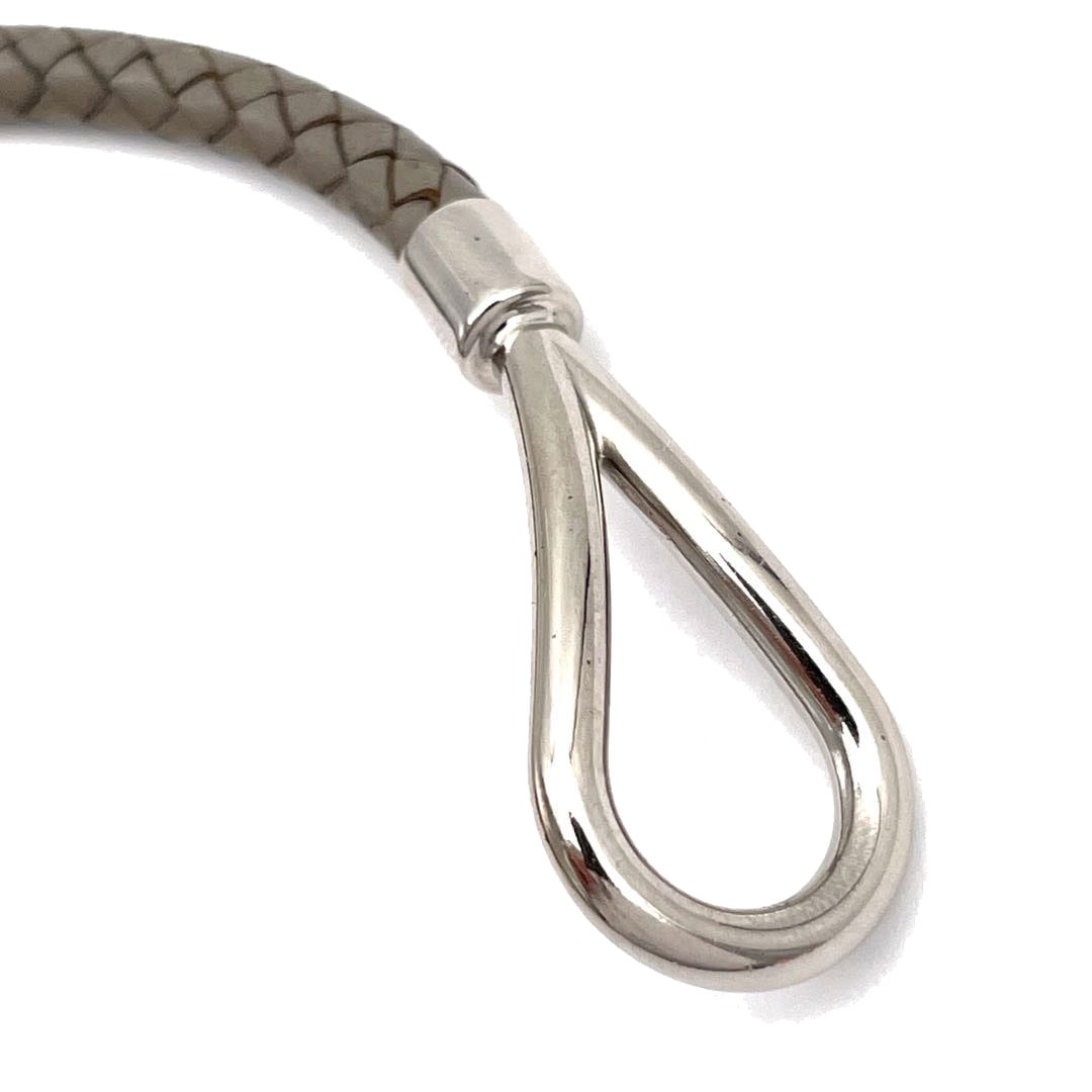 HERMES エルメス ジャンボブレスレット 編み込みレザー グレー系