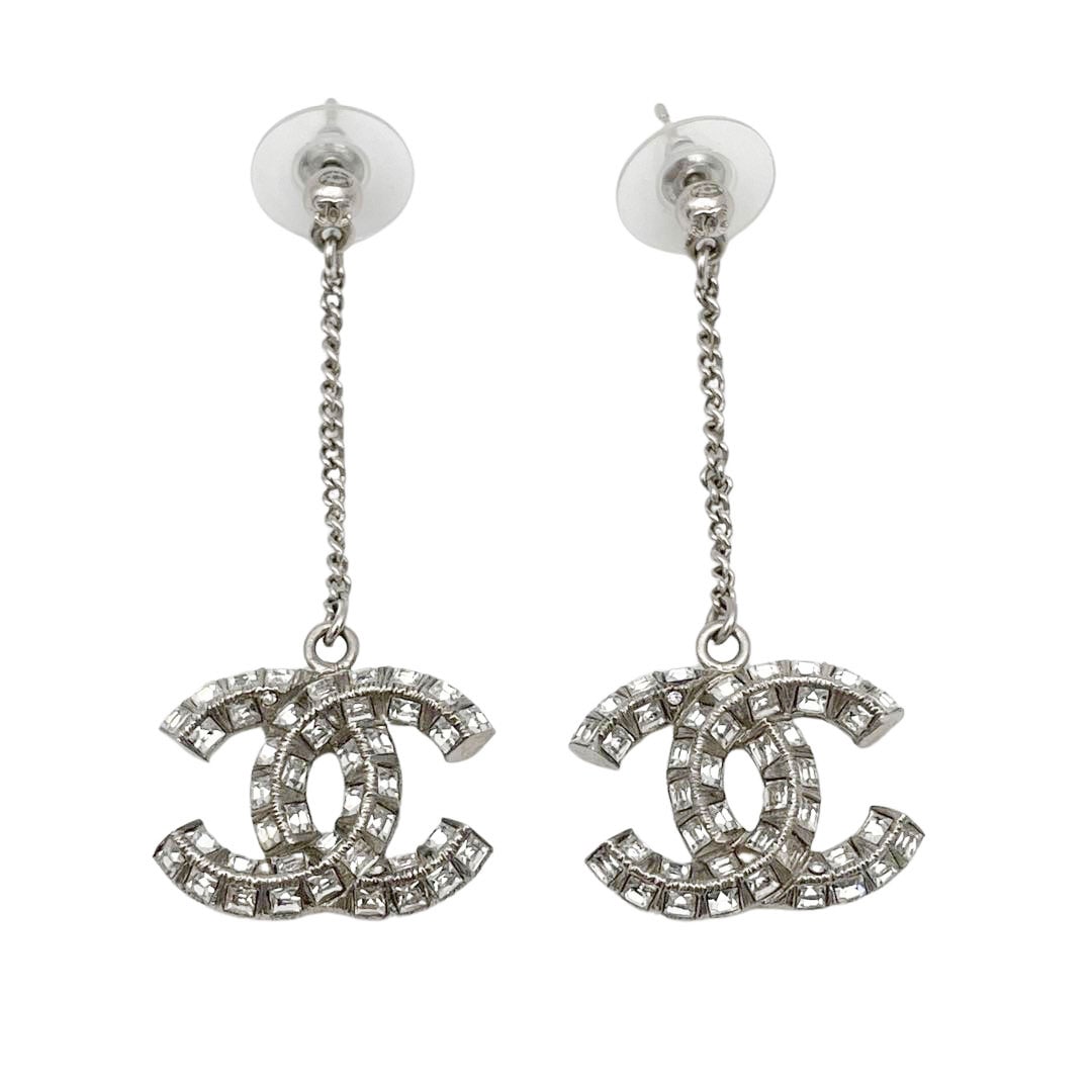 CHANEL シャネル チェーンピアス ココマーク ラインストーン B20V