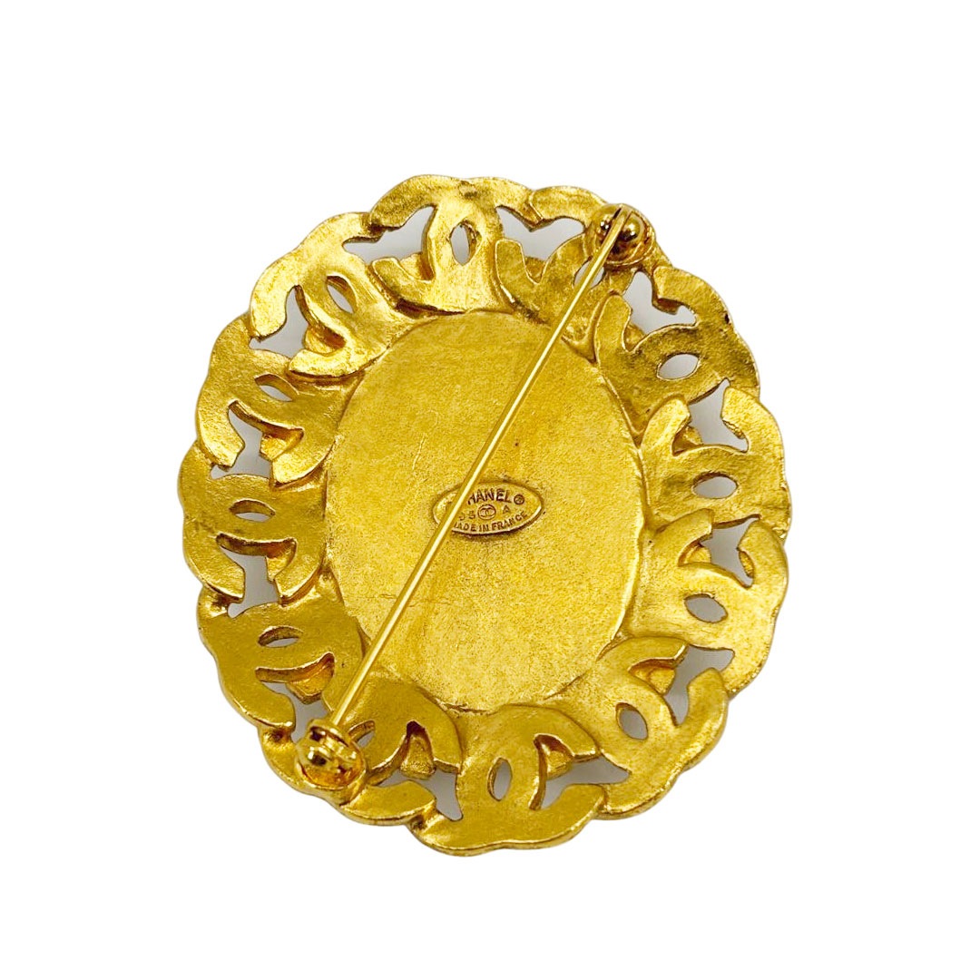 CHANEL シャネル ヴィンテージブローチ タイガーアイ ココマーク 楕円