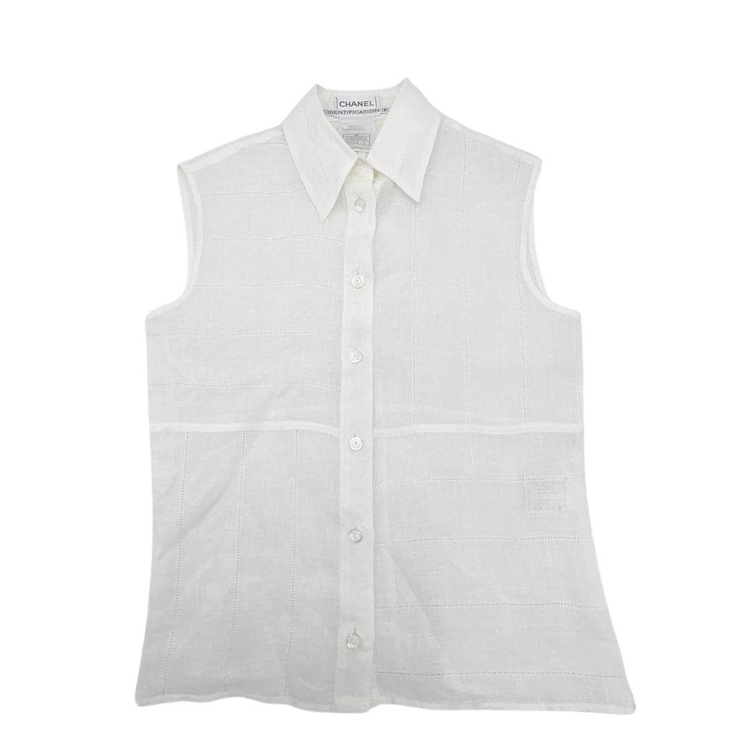 CHANEL シャネル ノースリーブ ブラウス 34 リネン 00C ホワイト