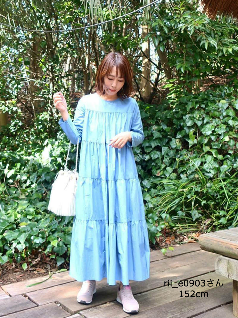 小柄専用ロング丈 長袖ティアードマキシワンピース/ST.ROONEY