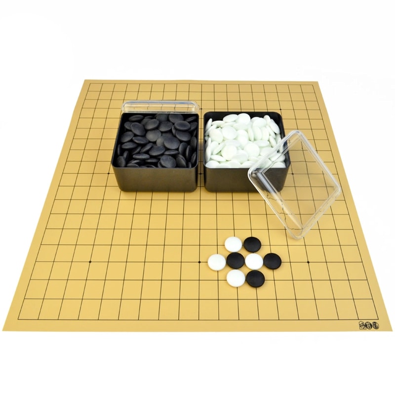 囲碁セット 将碁屋マット19路囲碁盤セット(ガラス碁石桜・プラ角箱