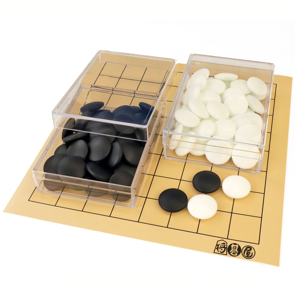 囲碁セット 将碁屋マット9路盤セット(ガラス碁石桜・プラ透明箱)囲碁