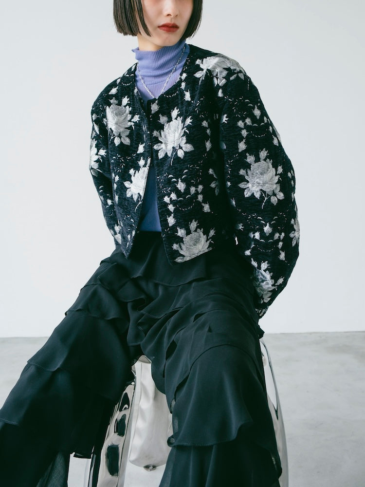 Jacquard Collarless Jacket｜ショート丈ジャガードジャケット – MARTE