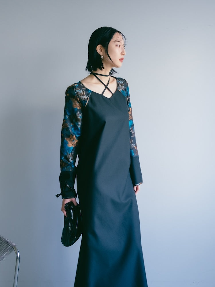 Cross Neck Jacquard Dress｜結婚式やお呼ばれに｜ジャガード