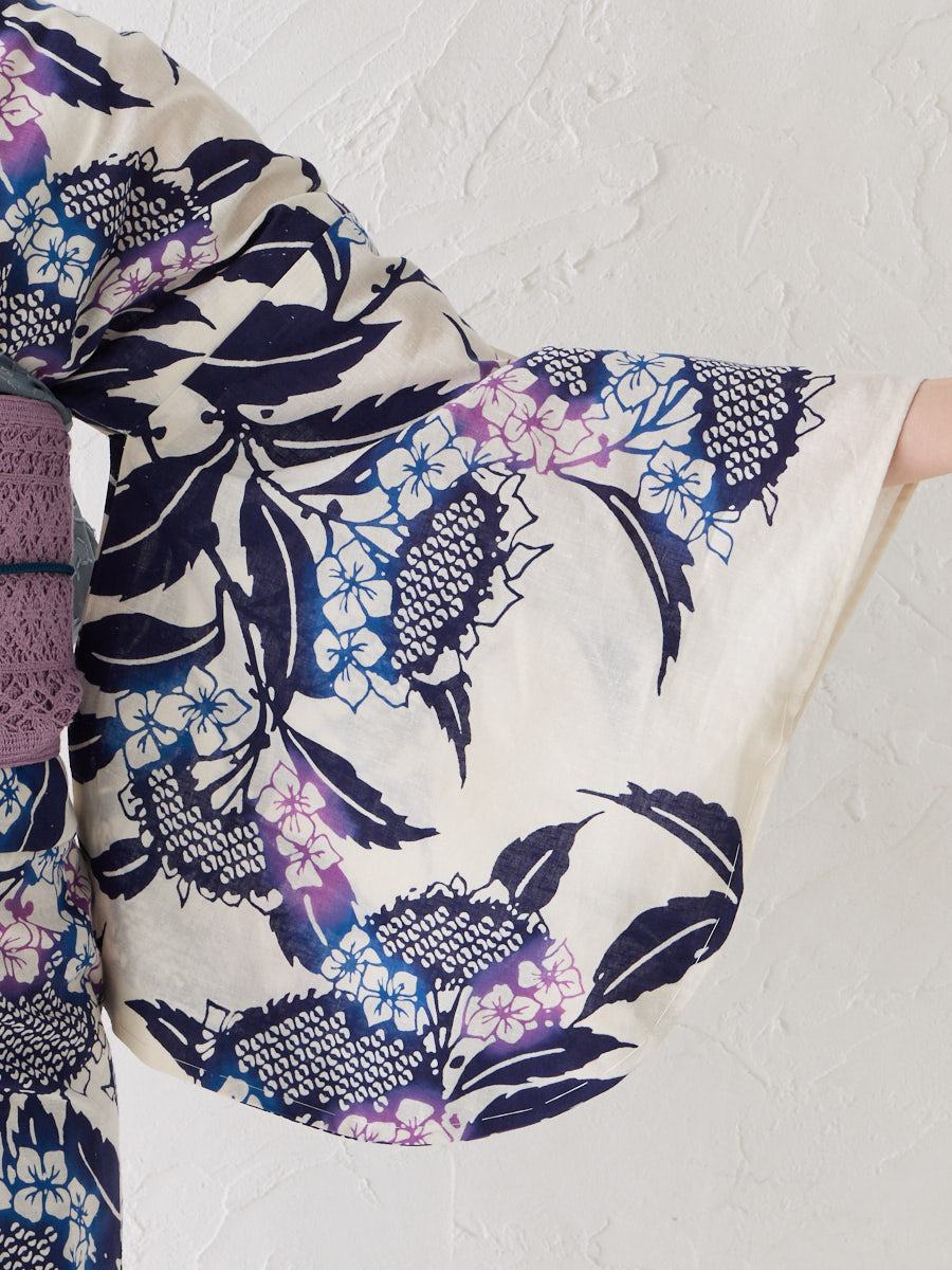 浴衣単品「 注染 額紫陽花 」(FREE ホワイト): ふりふ ｜ミマツ