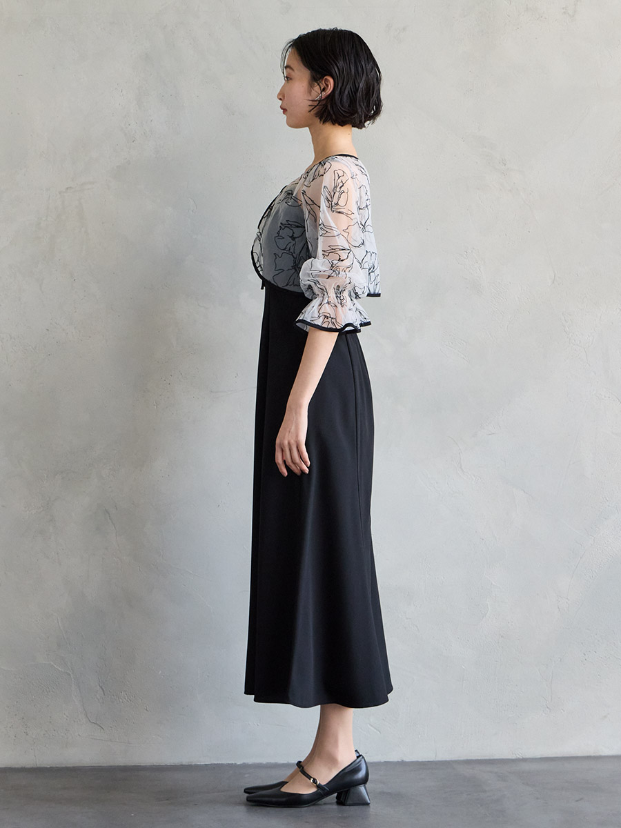 試着キャンペーン対象】2WAY線描フラワー刺繍ボレロセットドレス(S