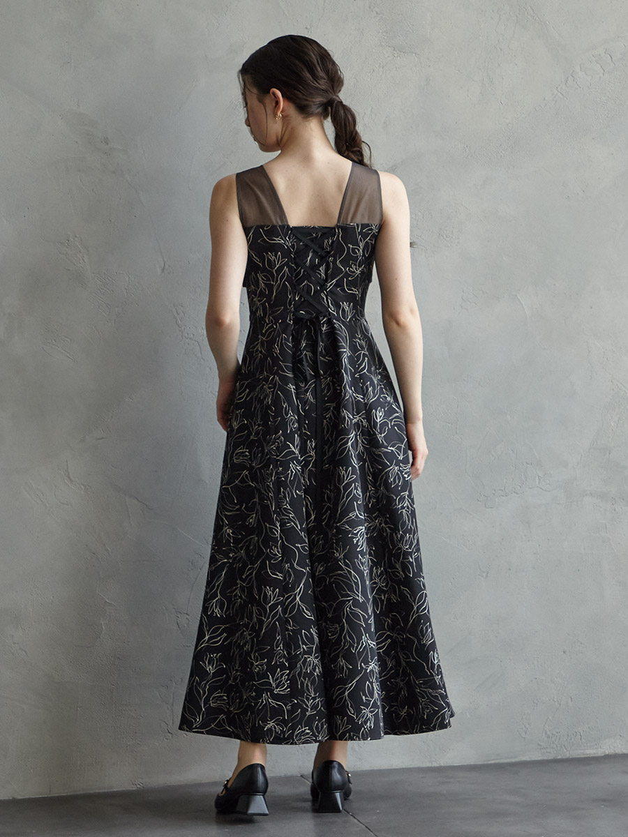 配色花柄プリントフィット＆フレアドレス (M モカ): AIMER | エメ