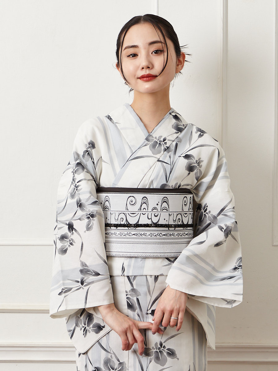 浴衣単品「 NaturalFurifu あやめストライプ 」(FREE オフホワイト