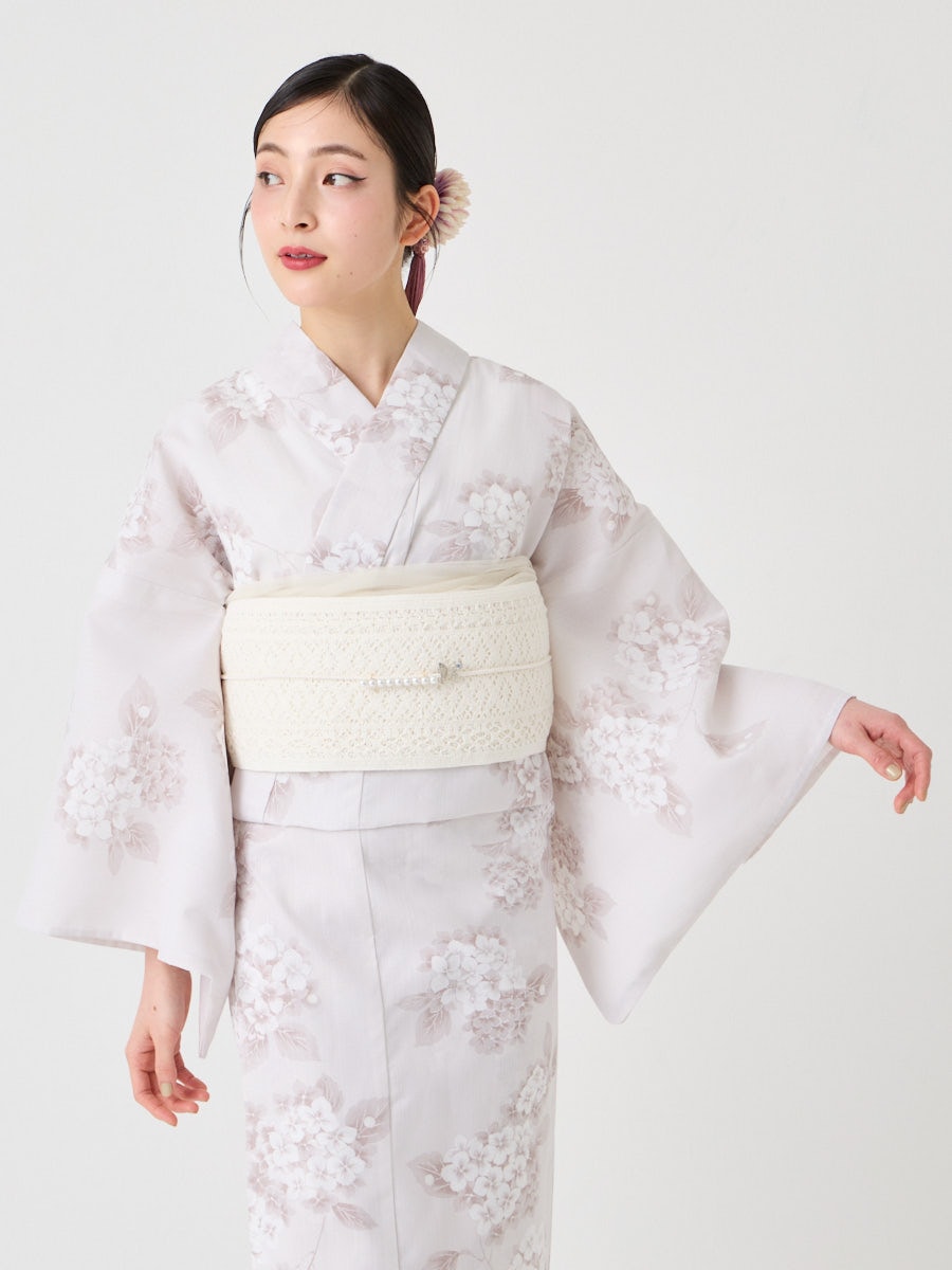 新品未使用 綿麻浴衣 雪花絞り風 白地 青 大人浴衣 夏着物 大人ゆかた