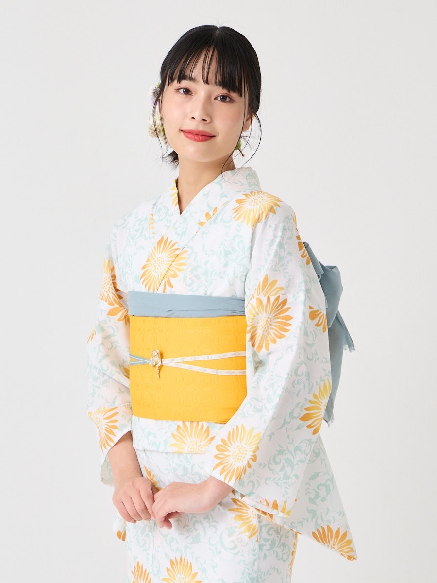 浴衣単品 「 ハナウタ 向日葵 」(FREE ライトグリーン): ふりふ