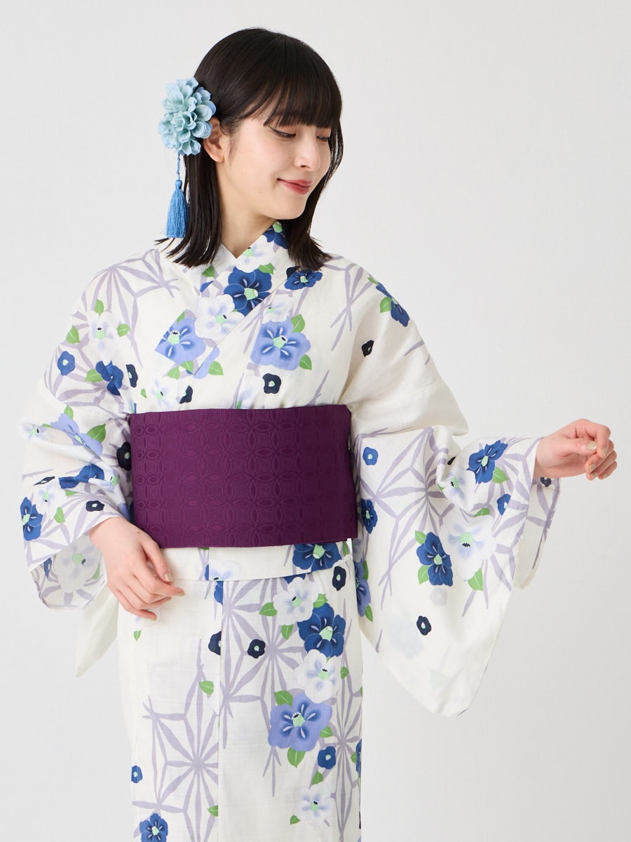 二部式浴衣 「 麻の葉つばき 」(FREE ホワイト): ふりふ ｜ミマツ