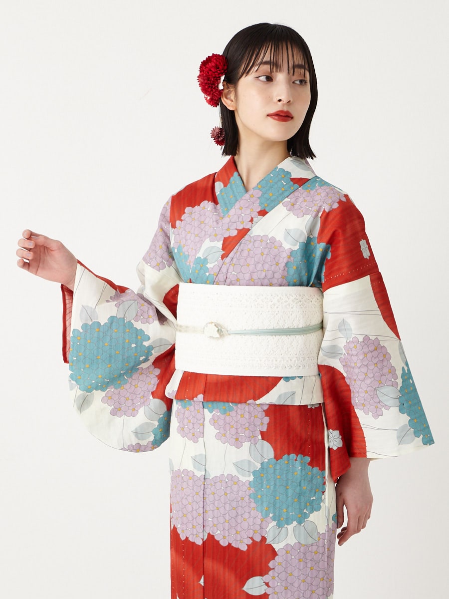 浴衣単品「 傘と紫陽花 」(FREE オレンジ): ふりふ ｜ミマツグループ