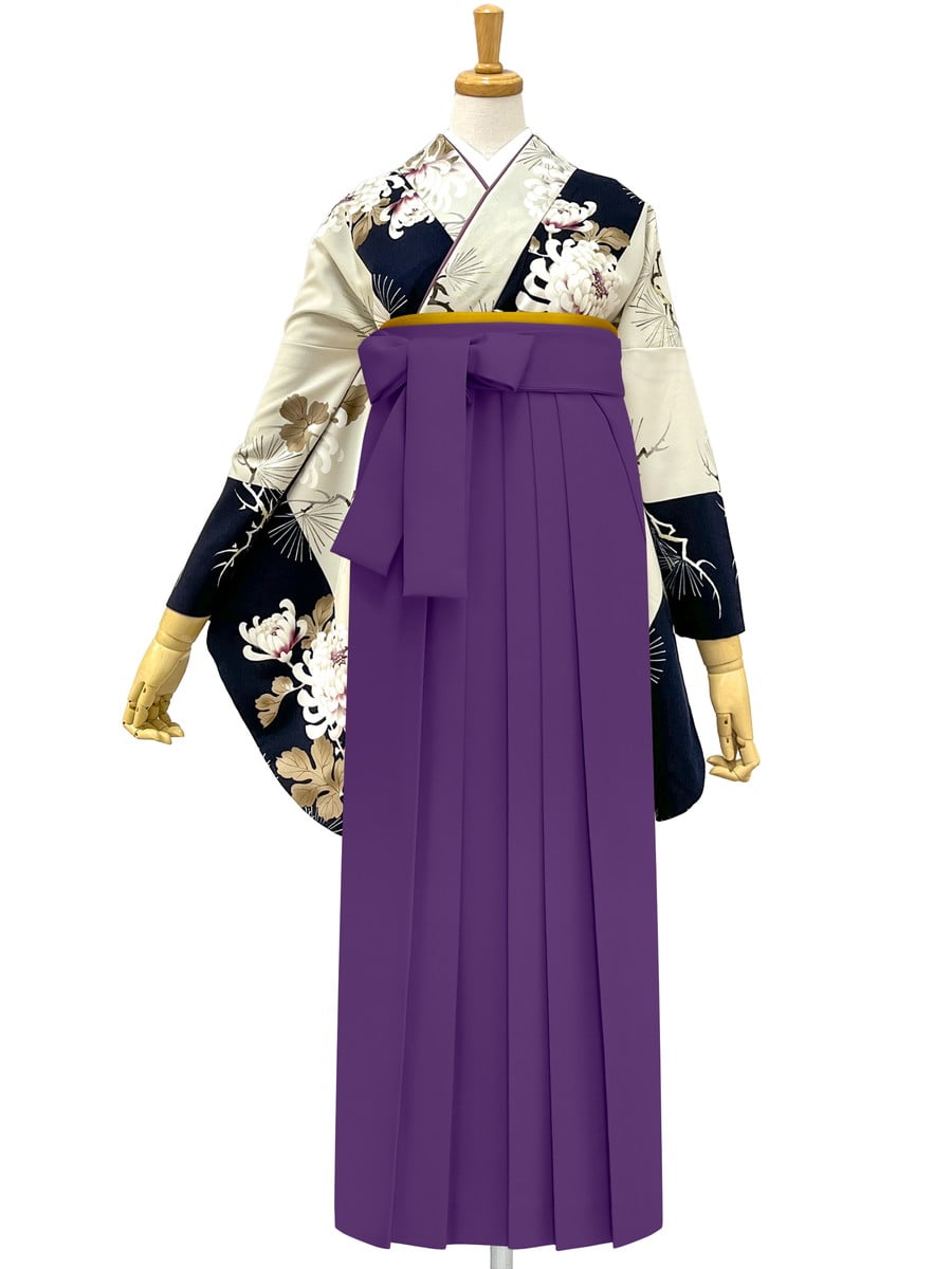 レンタル商品】レンタル袴「【M0110】 昼夜菊松・紺」(S アイボリー