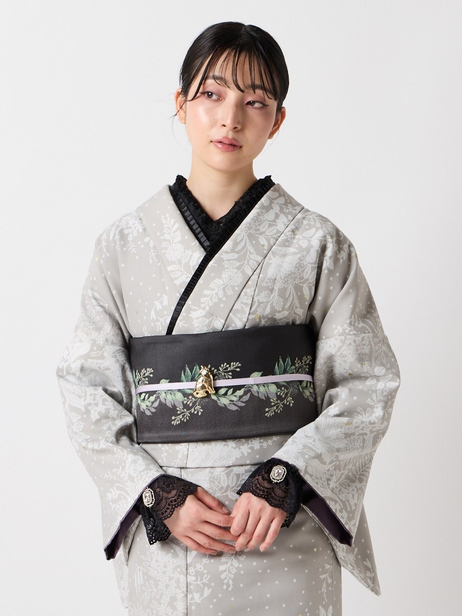 残りわずか】小紋単品「 フラワーレース箔」(FREE グレージュ): ふりふ