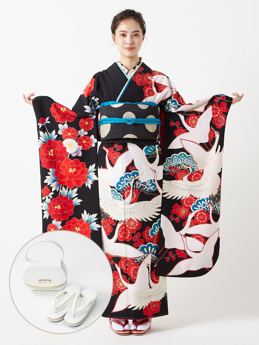 レンタル振袖【F1711】 鶴と牡丹(FREE レッド): ふりふ ｜ミマツ