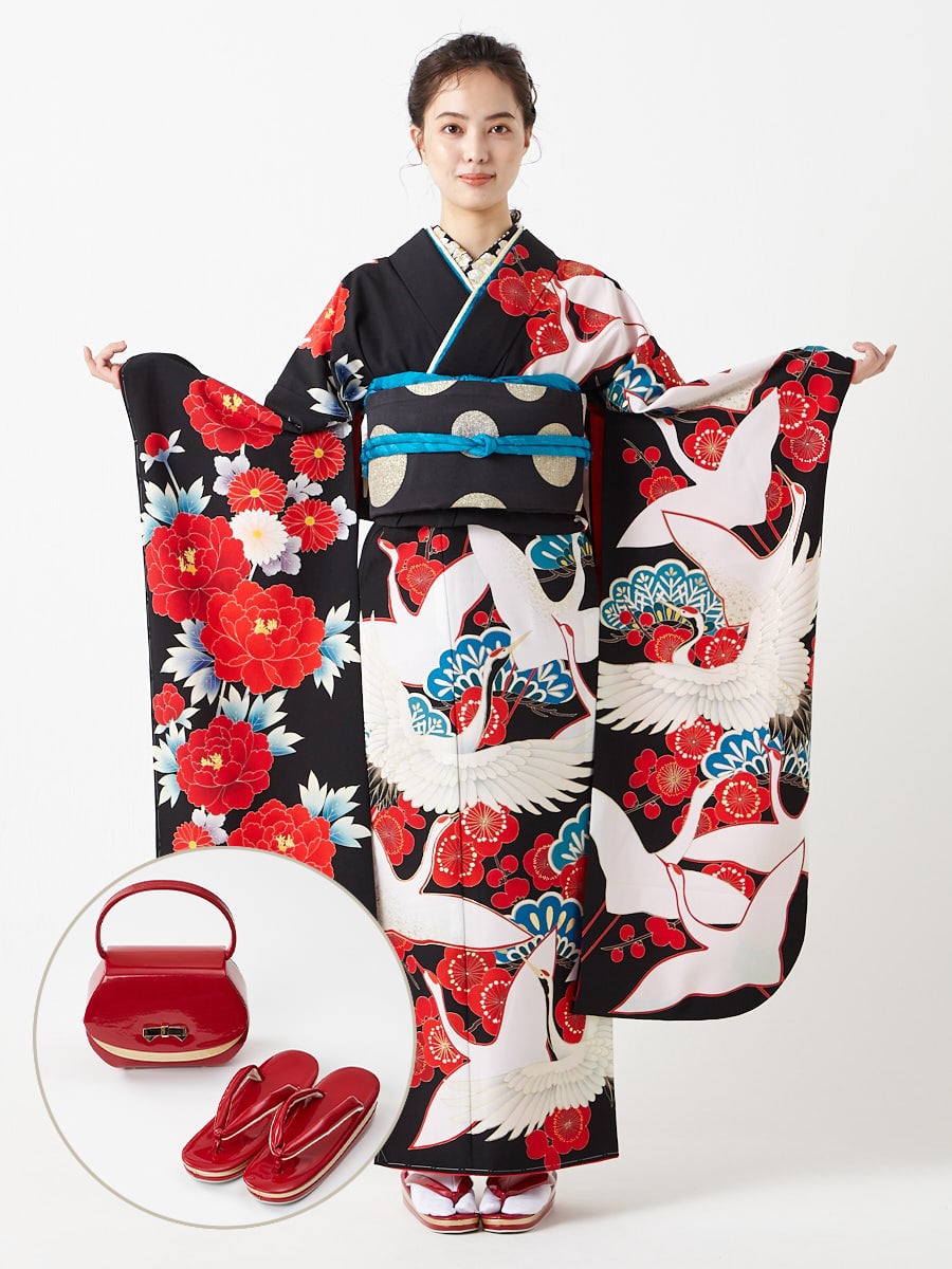 レンタル振袖【F1711】 鶴と牡丹(FREE レッド): ふりふ ｜ミマツ