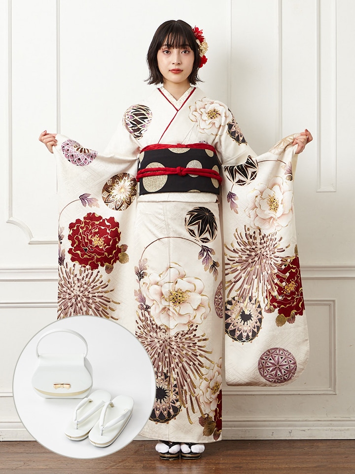 レンタル振袖【F5803】 鞠に乱菊(FREE ブラック): ふりふ ｜ミマツ