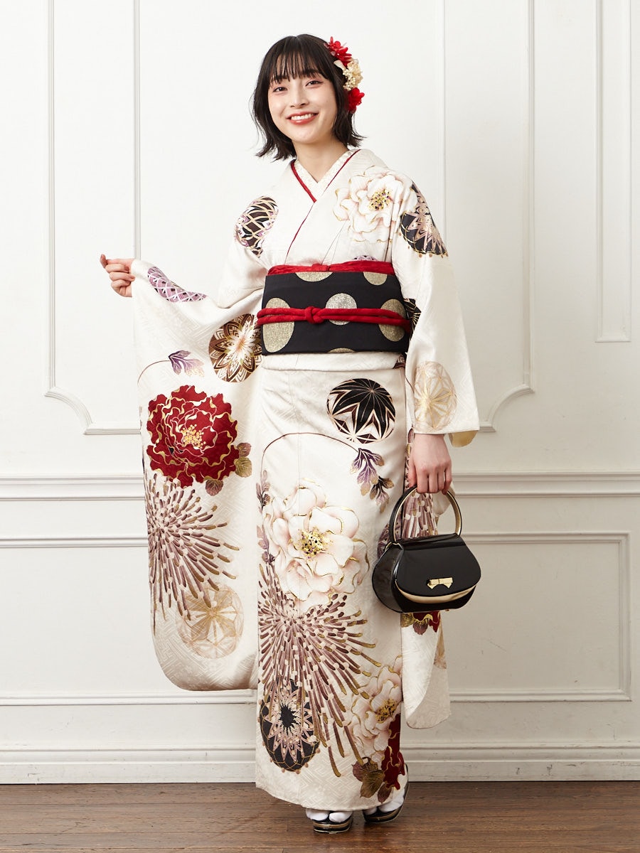 レンタル振袖【F5803】 鞠に乱菊(FREE ブラック): ふりふ ｜ミマツ