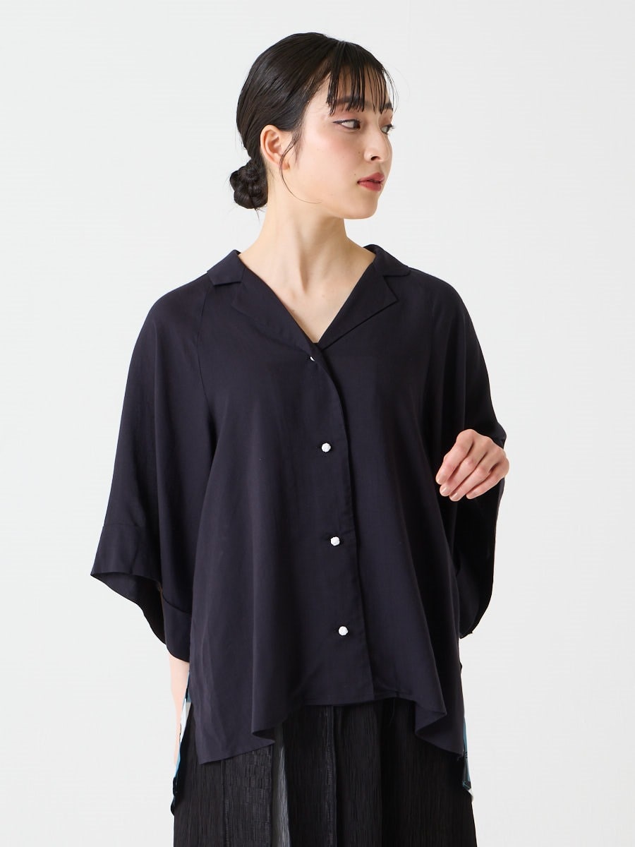 三毛雲・あんみつ バックプリント開襟シャツ(FREE グレー): ふりふ