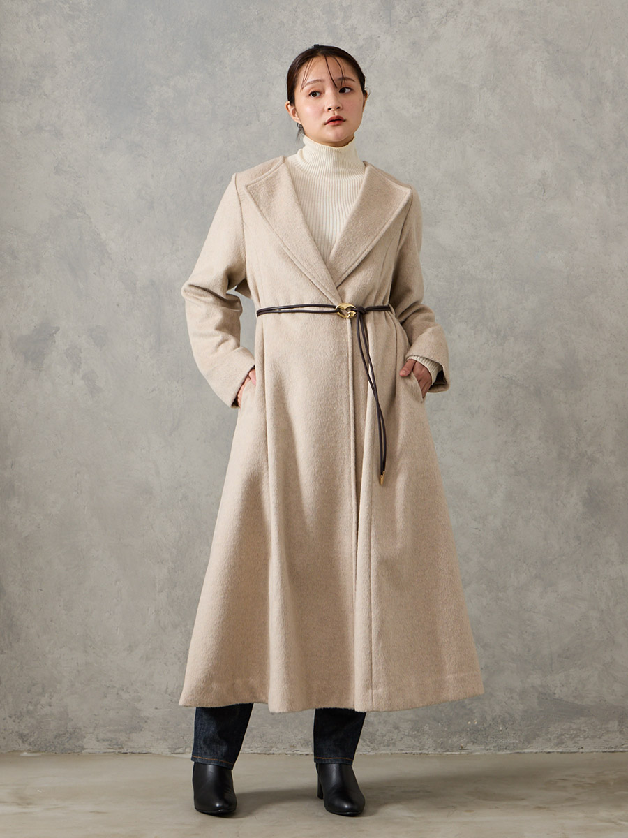 メランジウールライクニュアンスバックルベルトロングコート(M ライト