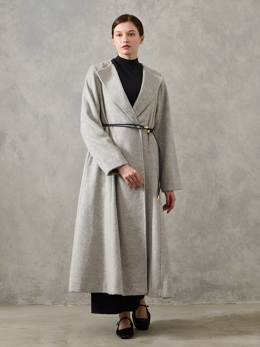 メランジウールライクニュアンスバックルベルトロングコート(M ライト