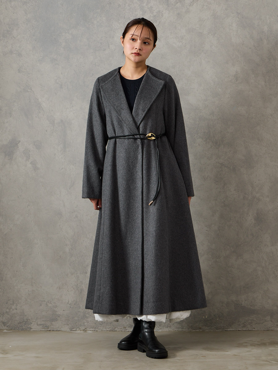 メランジウールライクニュアンスバックルベルトロングコート(M ライト