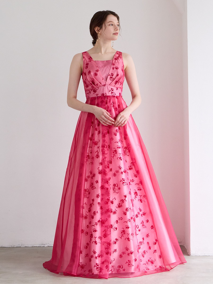 Roselle/オーガンジー×ラメフロッキーロングドレス(M ベリー): AIMER